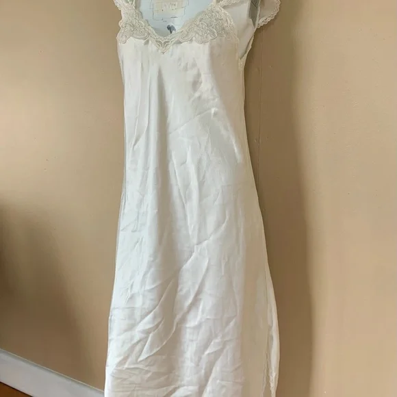 Vintage Ivory Lace-Trim Slip Dress | 90s Silky Cap Sleeve Lingerie Midi Dress - Picture 5 of 7